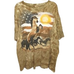 Liquid Blue Stallion Horse American Flag Sun ranch farm Tshirt Mens XXL